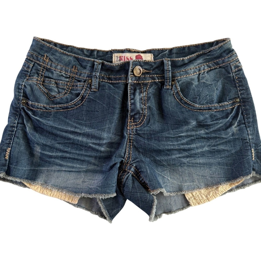 1st Kiss Vintage Y2K Jean Cutoff Shorts Blue Womens Size 7 Low Rise‎ Shortie